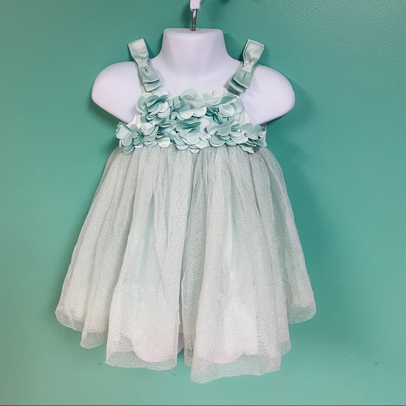 Gap Baby Girl Turquoise Floral Bow Tulle Formal Dress Baby Size 6-12M - Picture 2 of 8